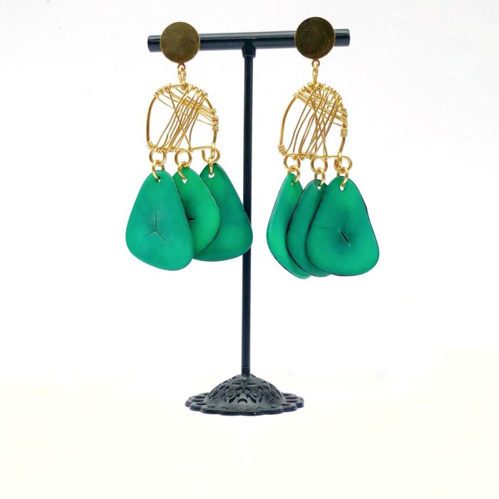 Boucles d'oreilles dorées et vert