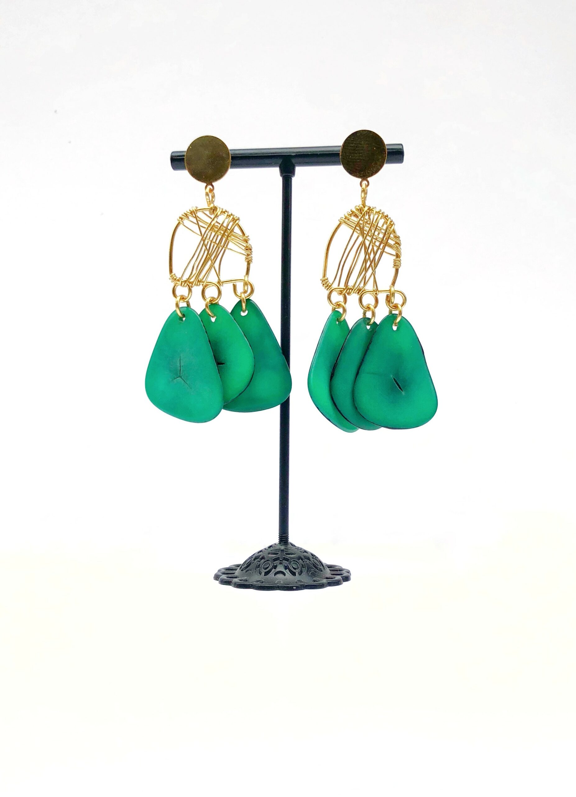 Boucles d'oreilles dorées et vert