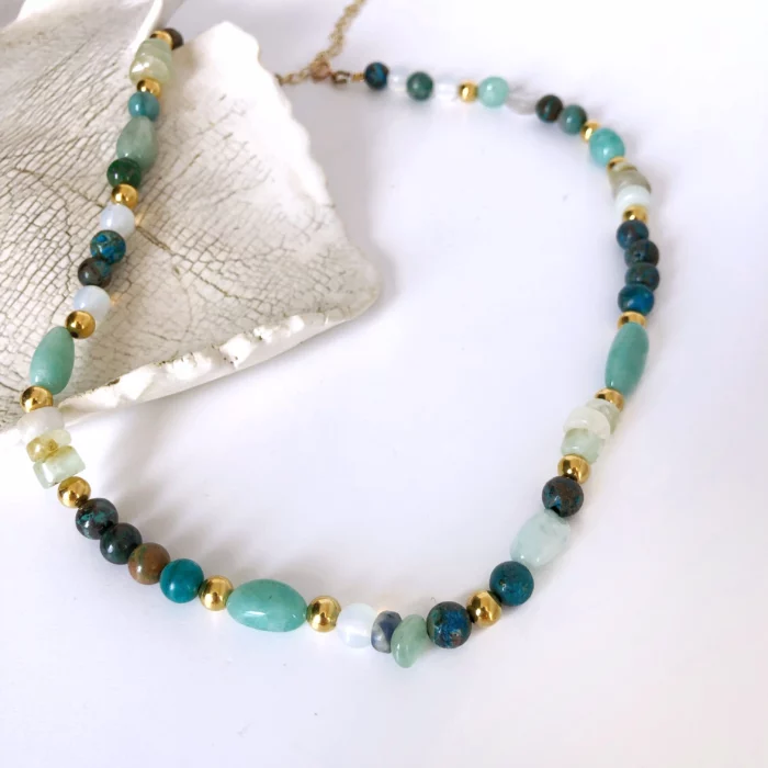 Collier Vilca pierres d’amazonite jaspe et opale