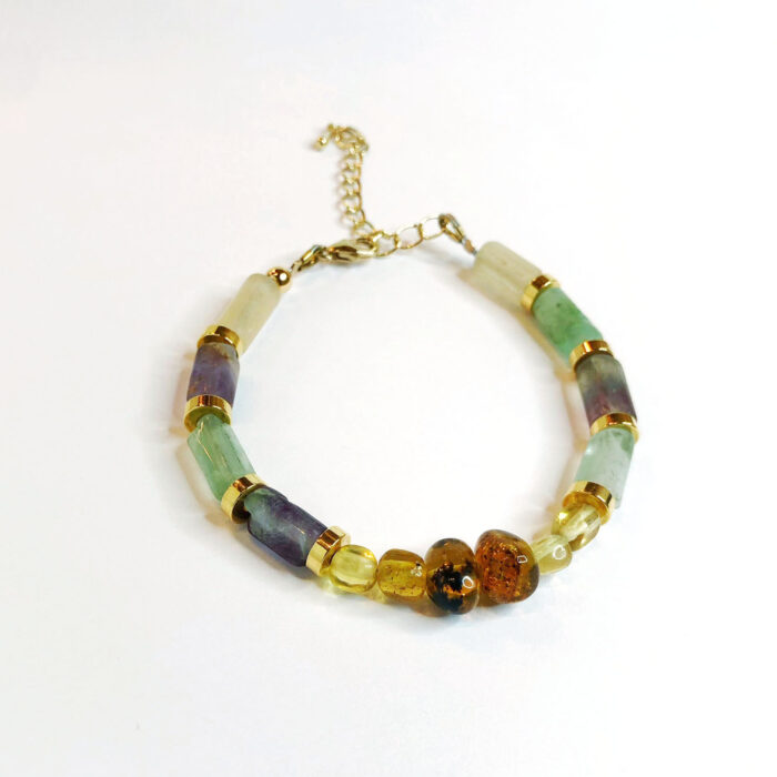 bracelet avec tubes de fluorite multicolore