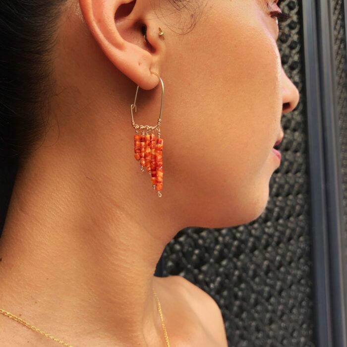 Boucles d'oreilles en spondylus portées