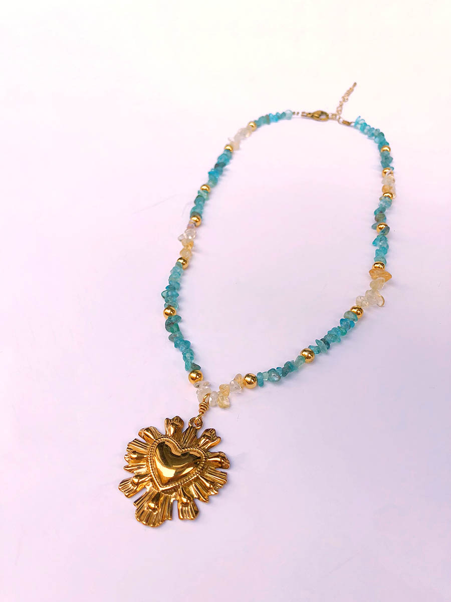 Collier sacre cœur en aigue marine et citrine – Image 2