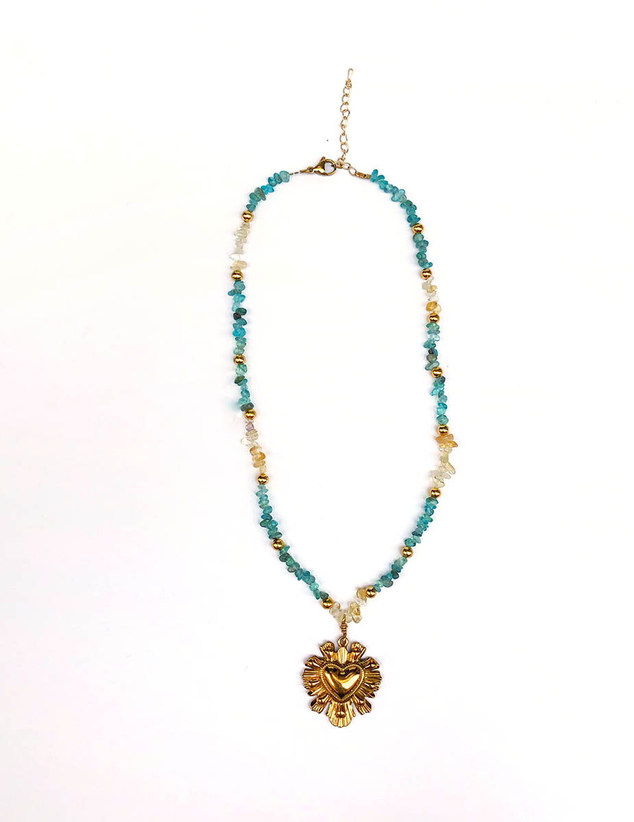Collier sacre cœur en aigue marine et citrine – Image 3